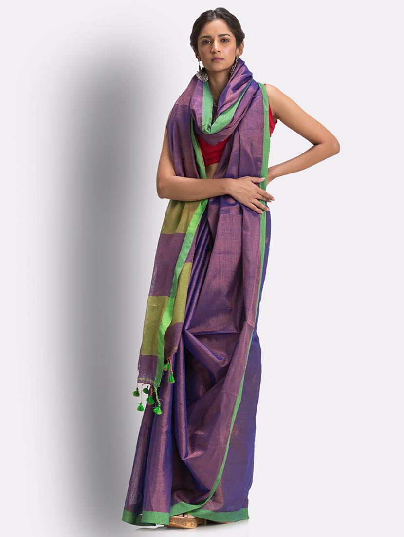 women's solid purple colored saree with blouse - 18416940 - Standard Image - 2