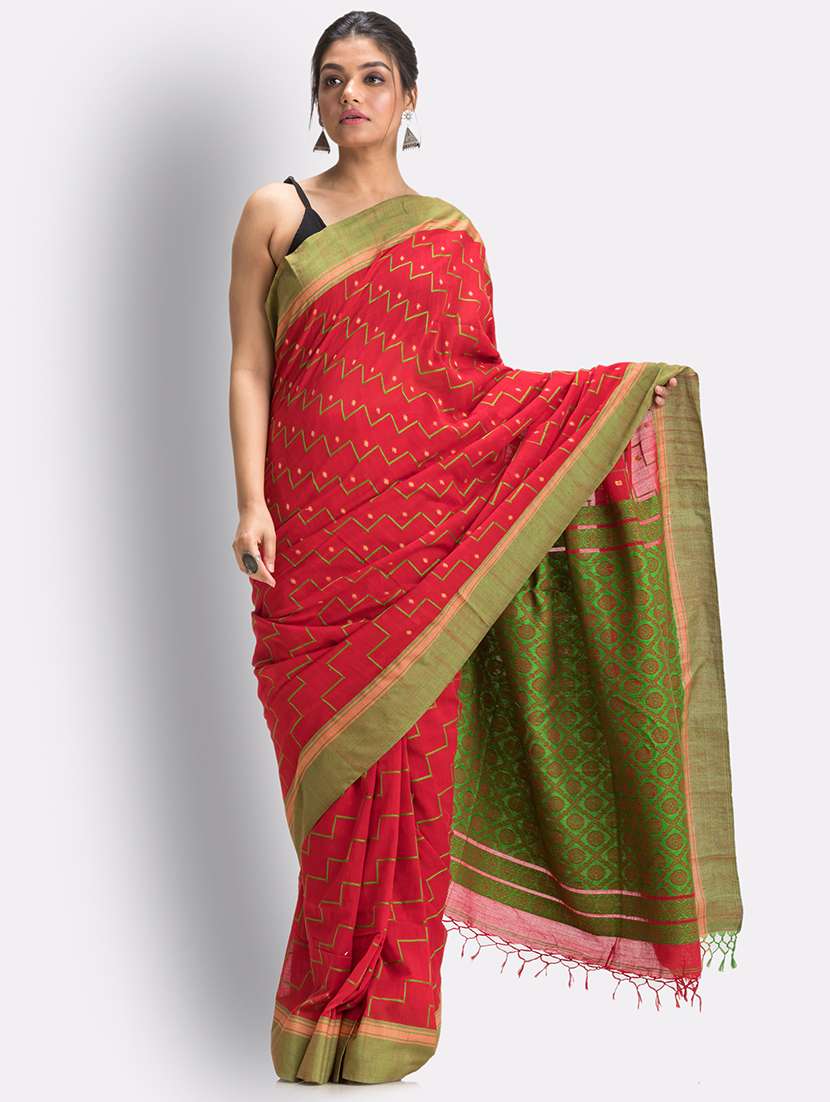 red handloom saree with blouse