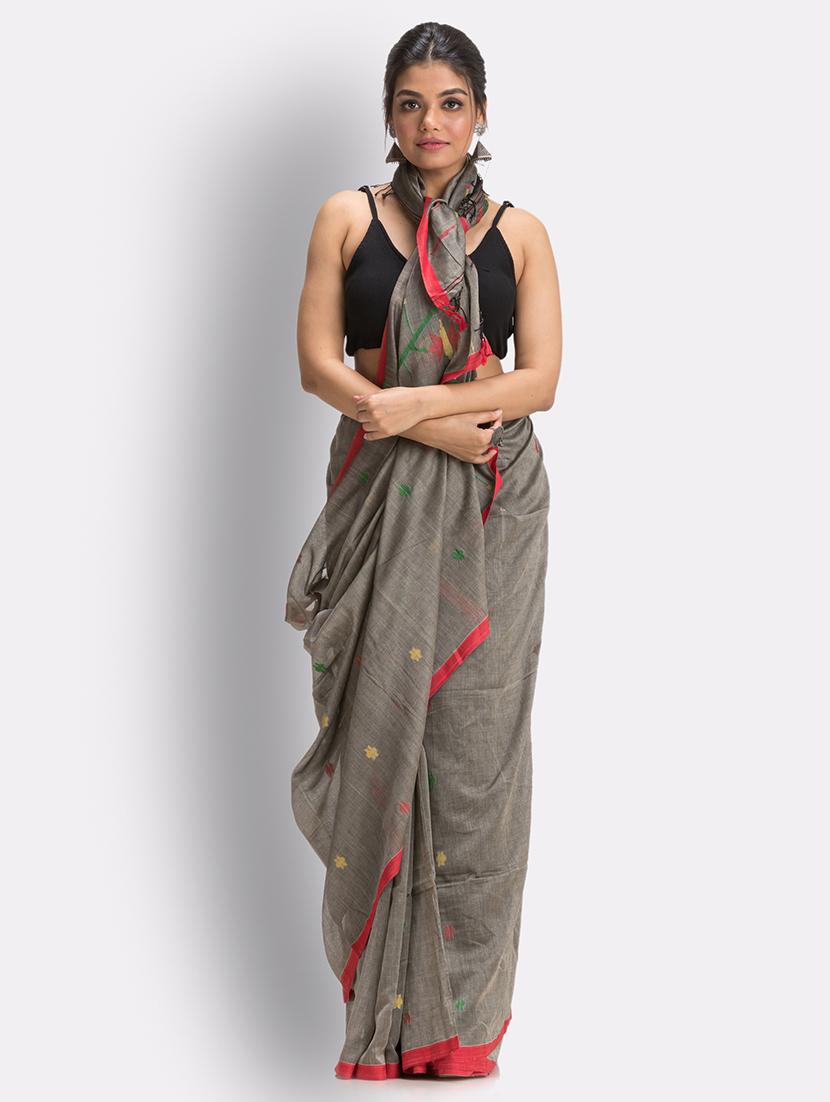 grey handloom saree with blouse - 18416960 - Standard Image - 2