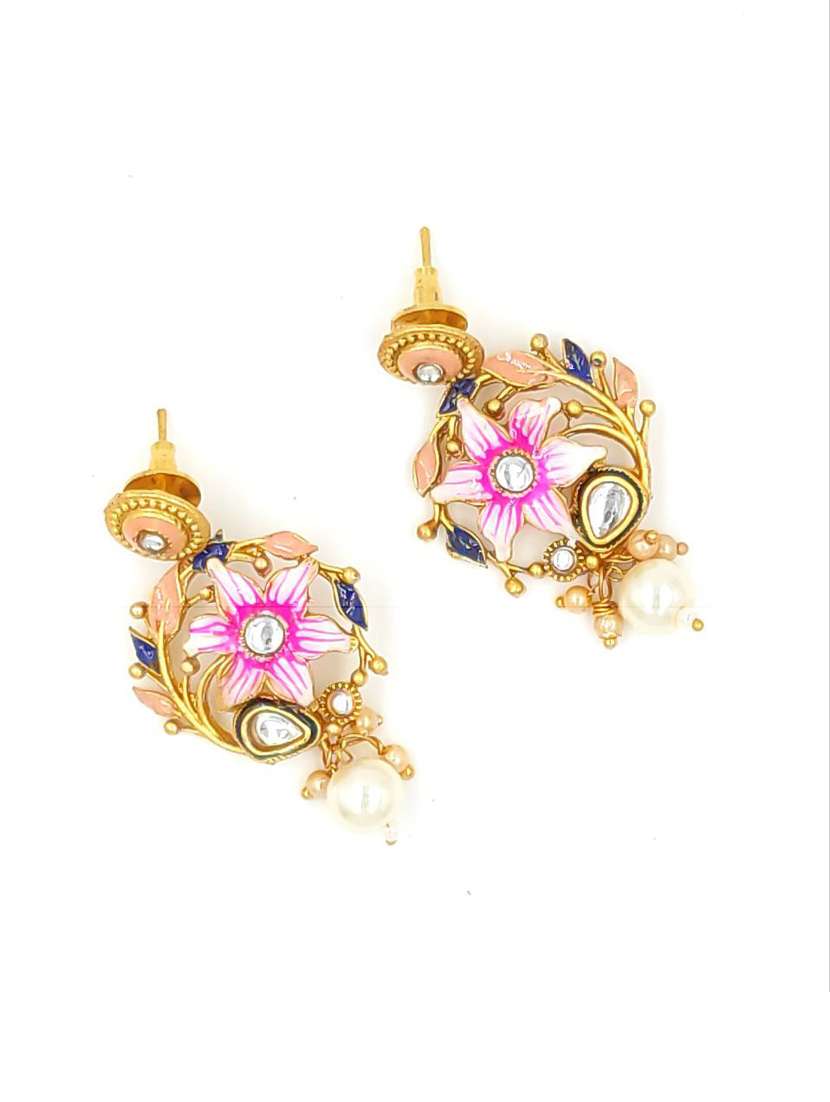 trendz designer meenakari ruby rajwadi matte gold plating necklace with earring - 18417024 - Standard Image - 2