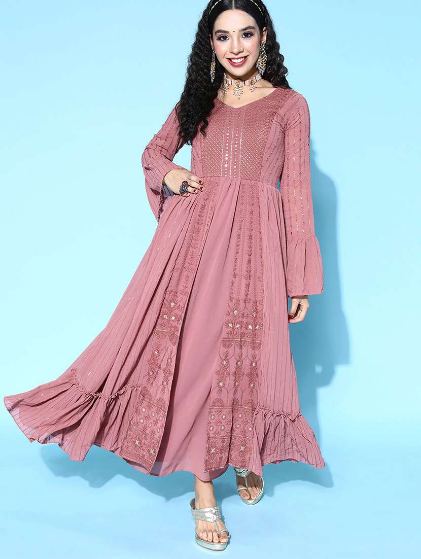pink embellished flared dress