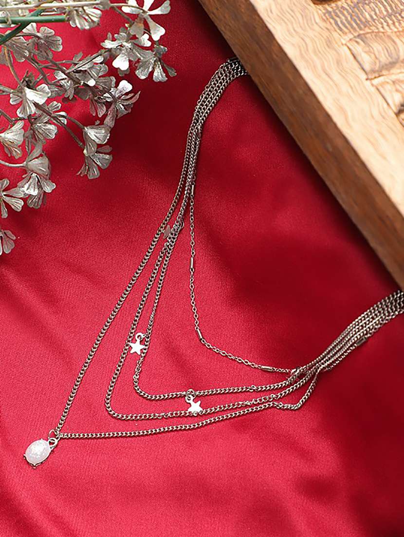 multilayered silver white gemstone necklace