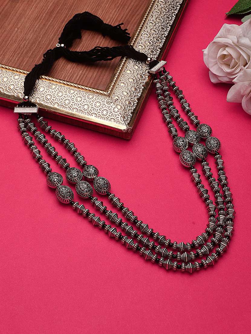 multilayered silver oxidised necklace