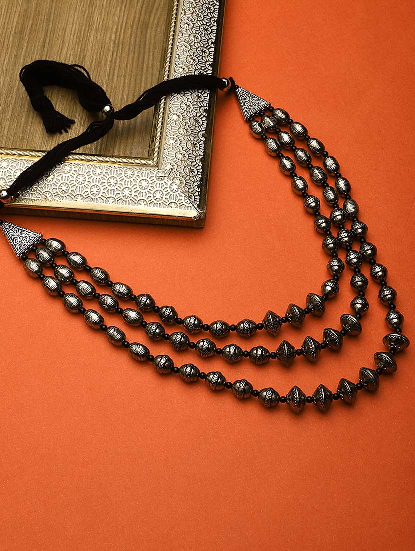 multilayered silver oxidised necklace