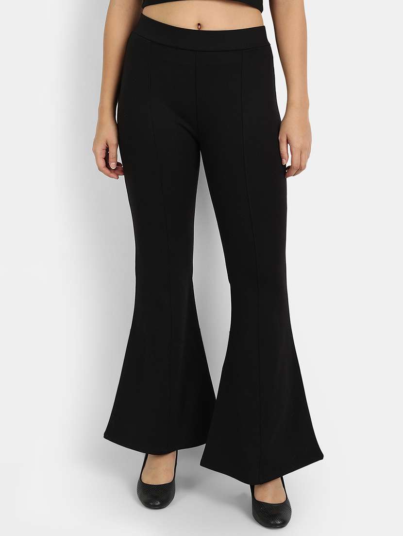 high rise solid flat front trouser