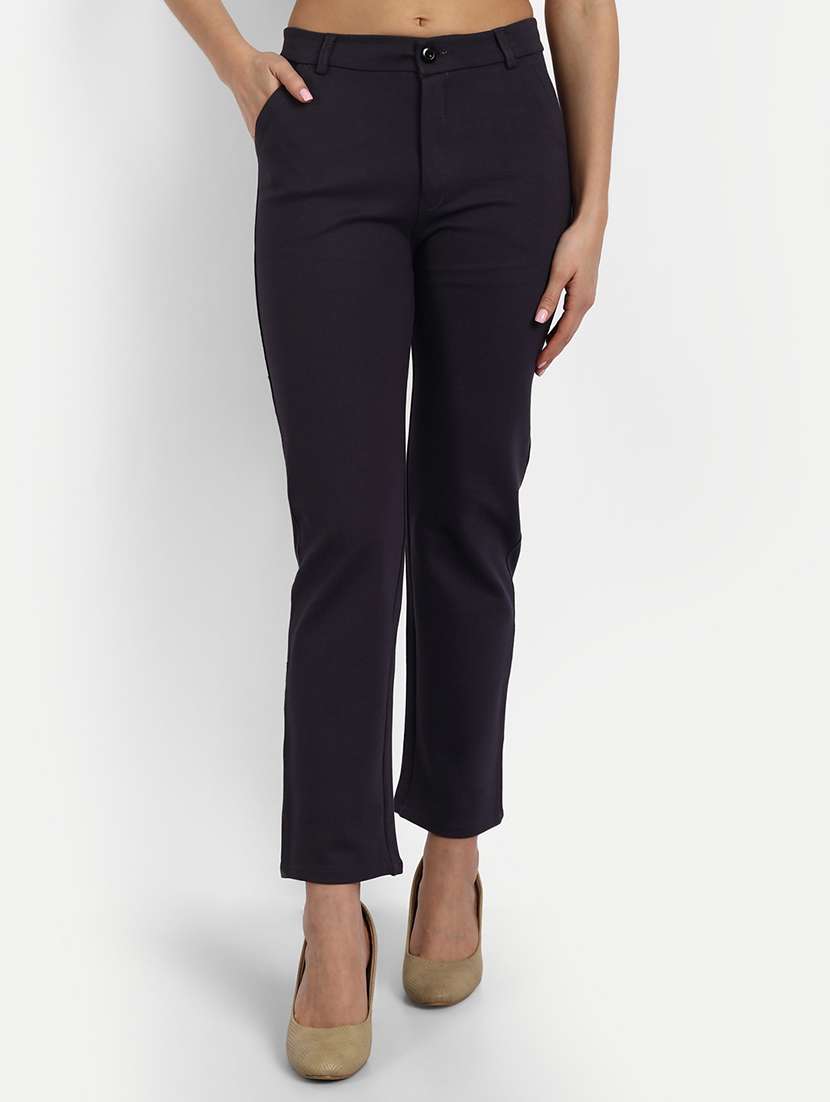 high rise solid flat front trouser