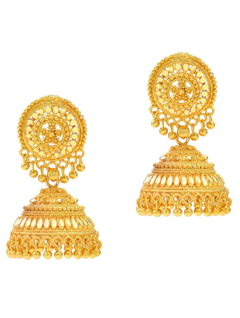 gold brass jhumka earring - 18417520 - Zoom Image - 0