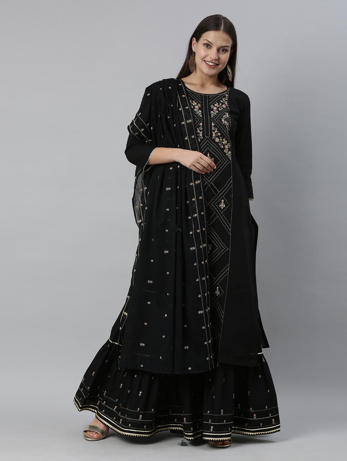 women black kurta sharara set with dupatta