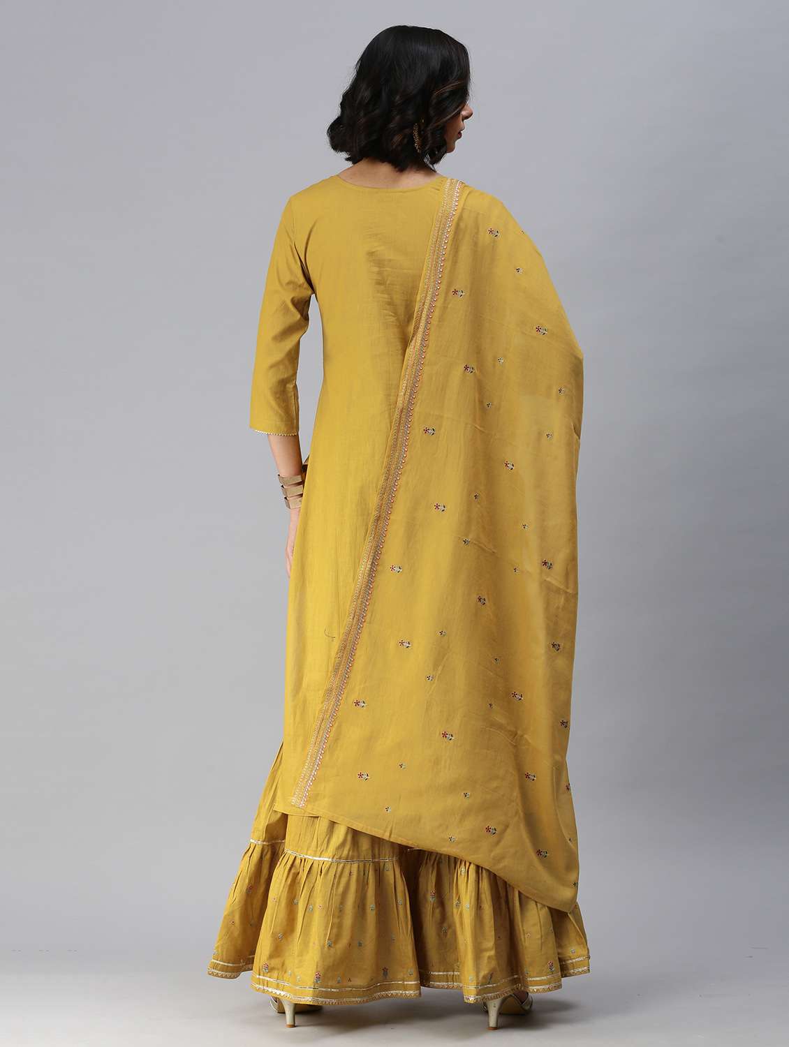 yellow cotton blend kurta sharara set - 18418178 - Standard Image - 2
