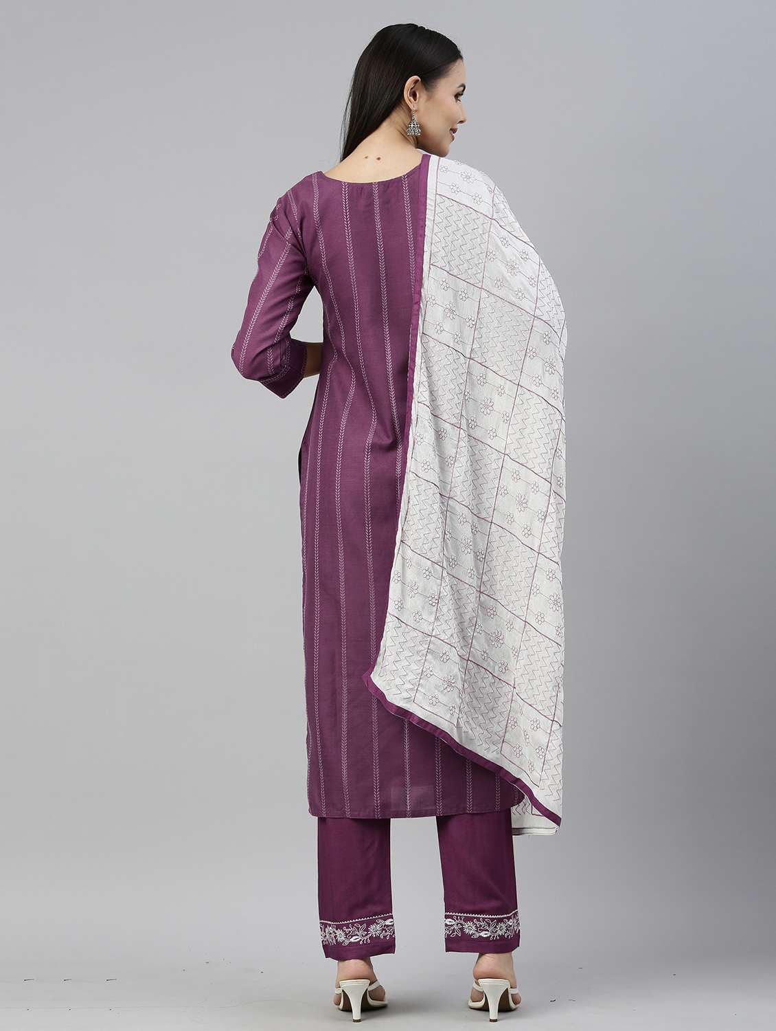 purple kurta pant set with dupatta - 18418182 - Standard Image - 2