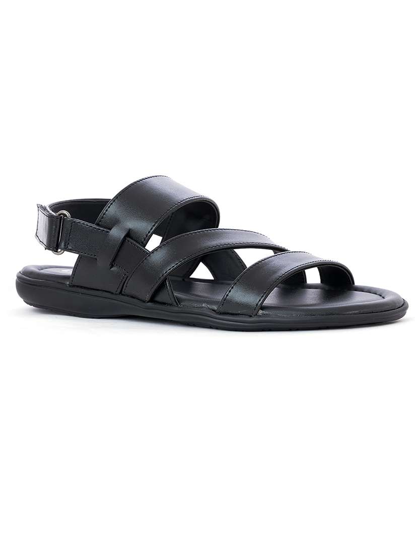black synthetic & mesh back strap sandals