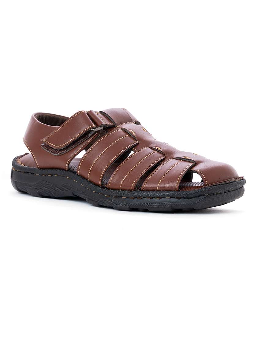 brown synthetic & mesh back strap sandals