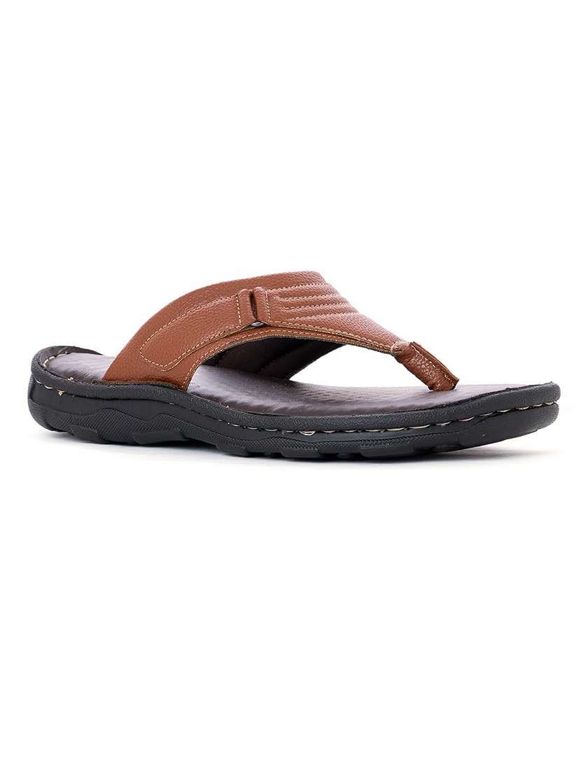 brown synthetic & mesh slip on flip flops