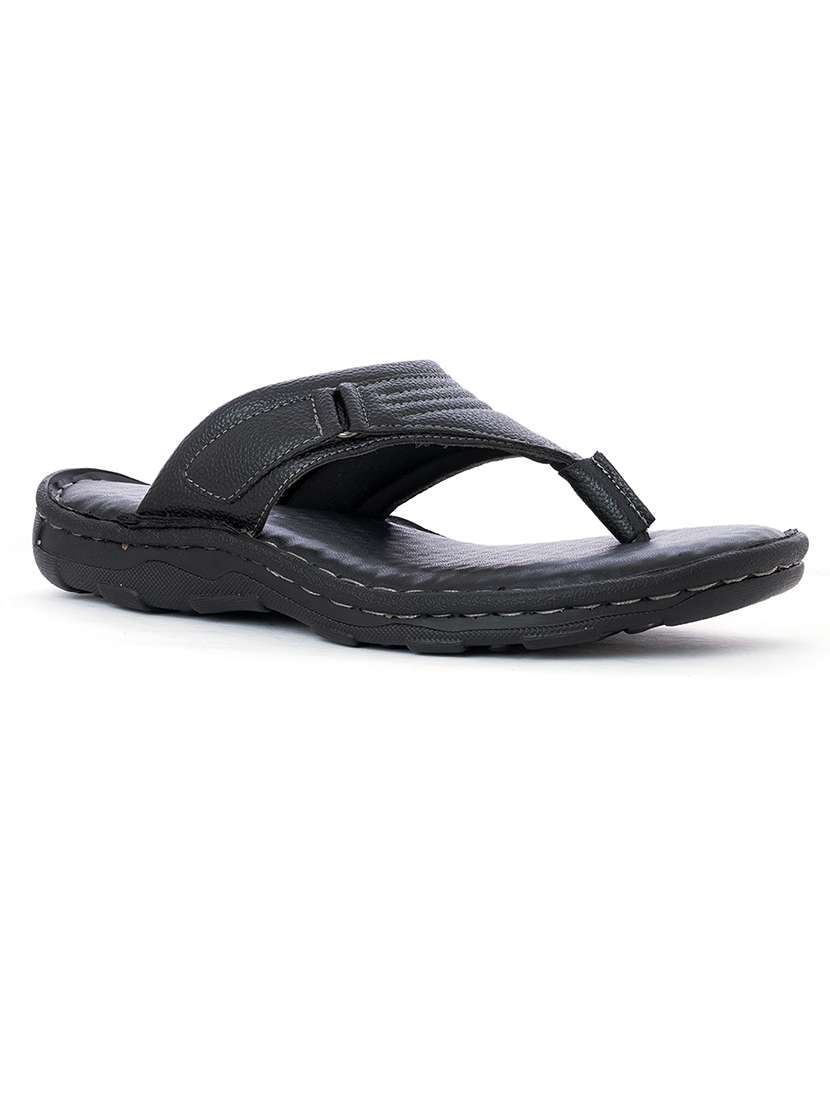 black synthetic & mesh slip on flip flops