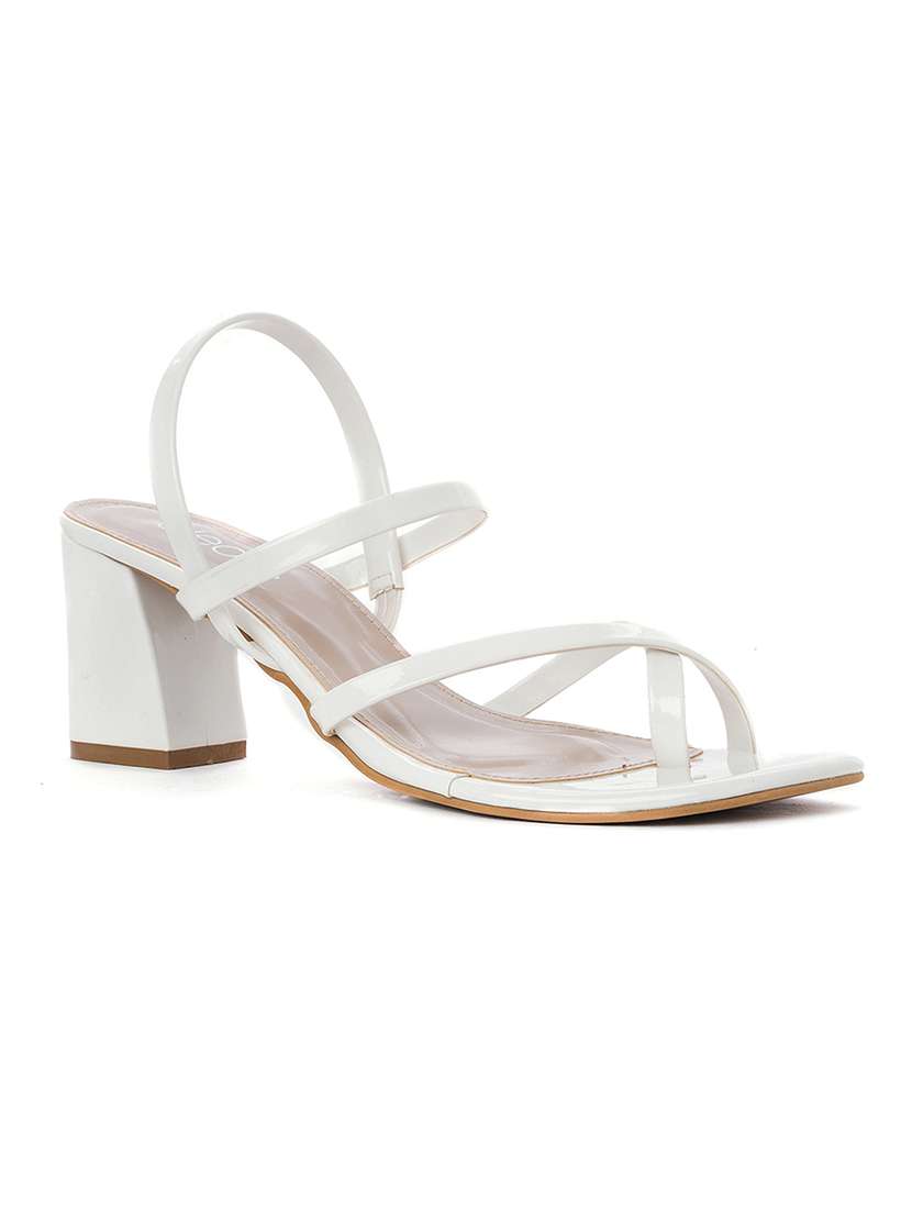 white synthetic sandals