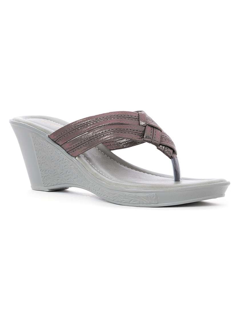 khadim grey heel slip on sandal for women