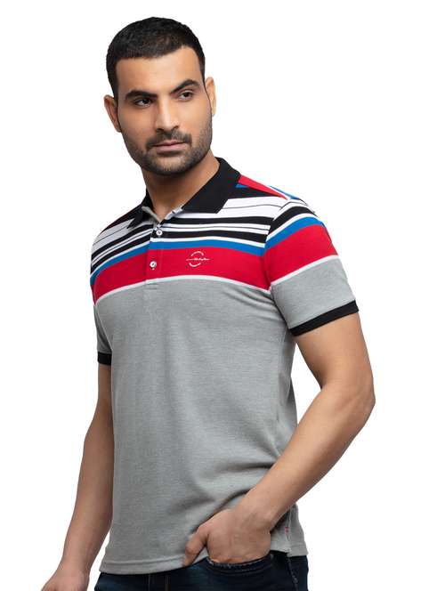 grey striped polo t-shirt - 18418396 - Standard Image - 0