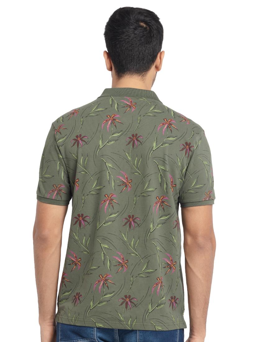 olive-green printed polo t-shirt - 18418413 - Standard Image - 2