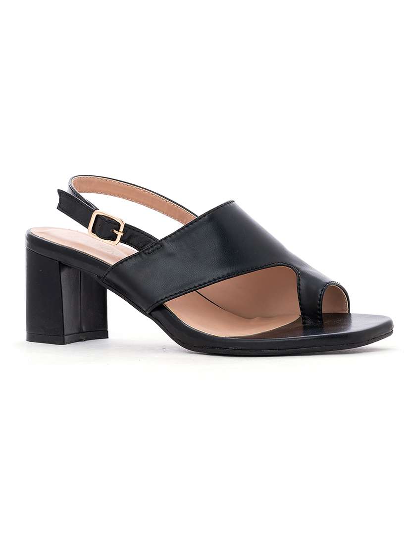 black synthetic back strap sandals