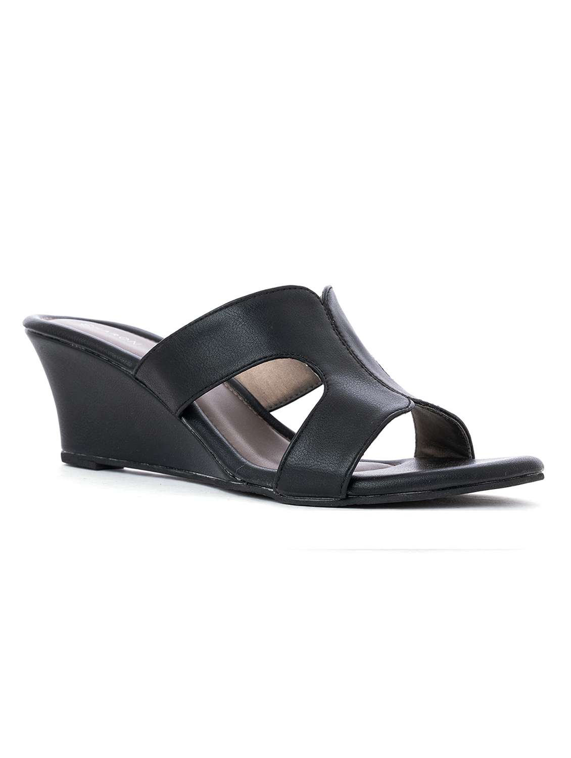 khadim's black colour slip on / heels having synthetic upper material - casual use for women ( size : 3 )