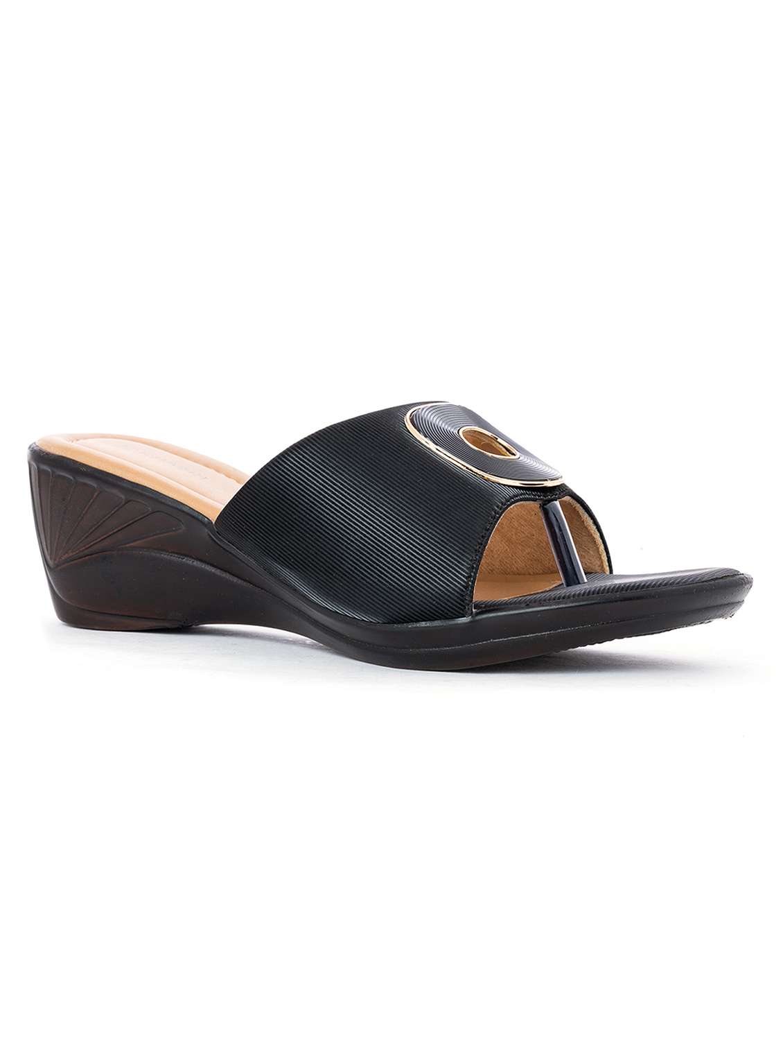 khadim's black colour slip on / heels having synthetic upper material - daily wear use for women ( size : 3 )