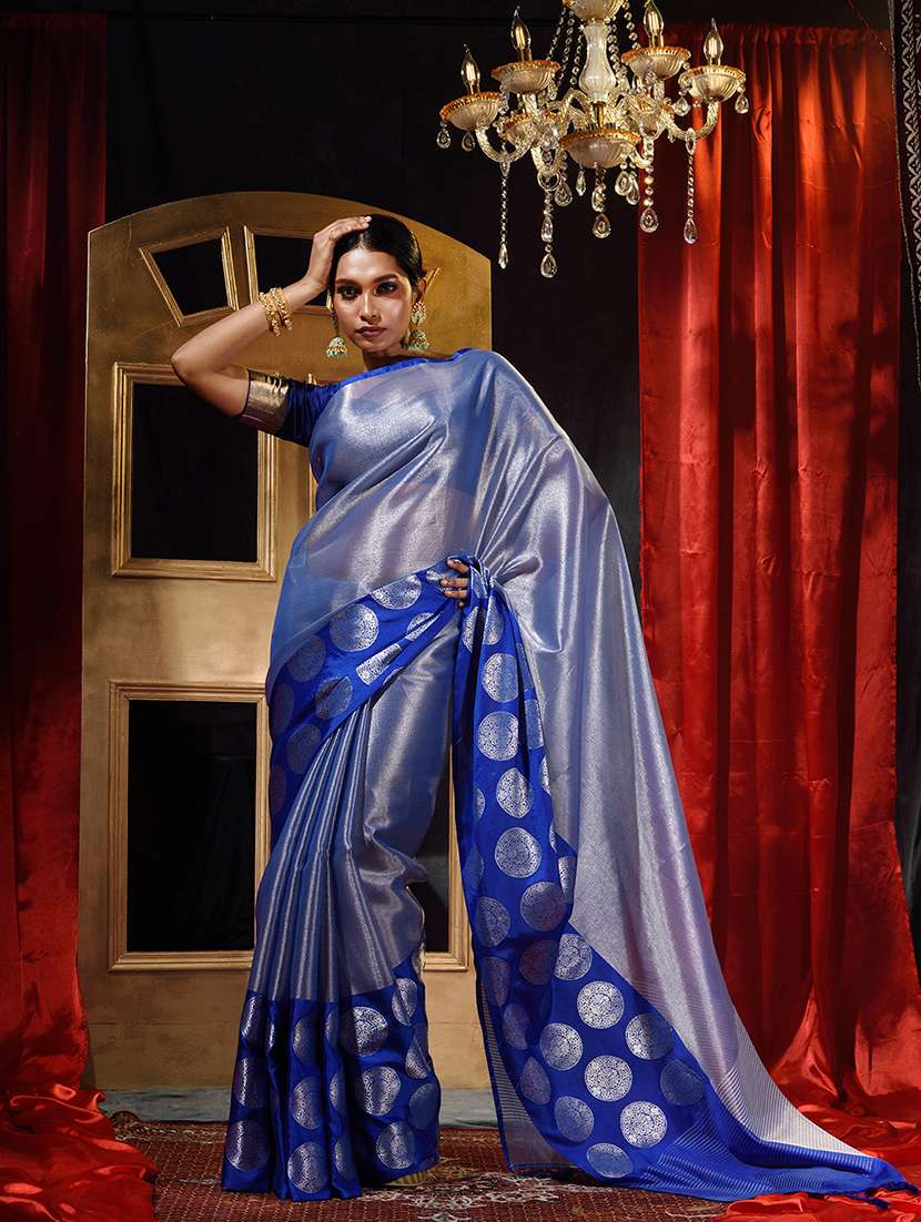 blue tissue printed saree with blouse