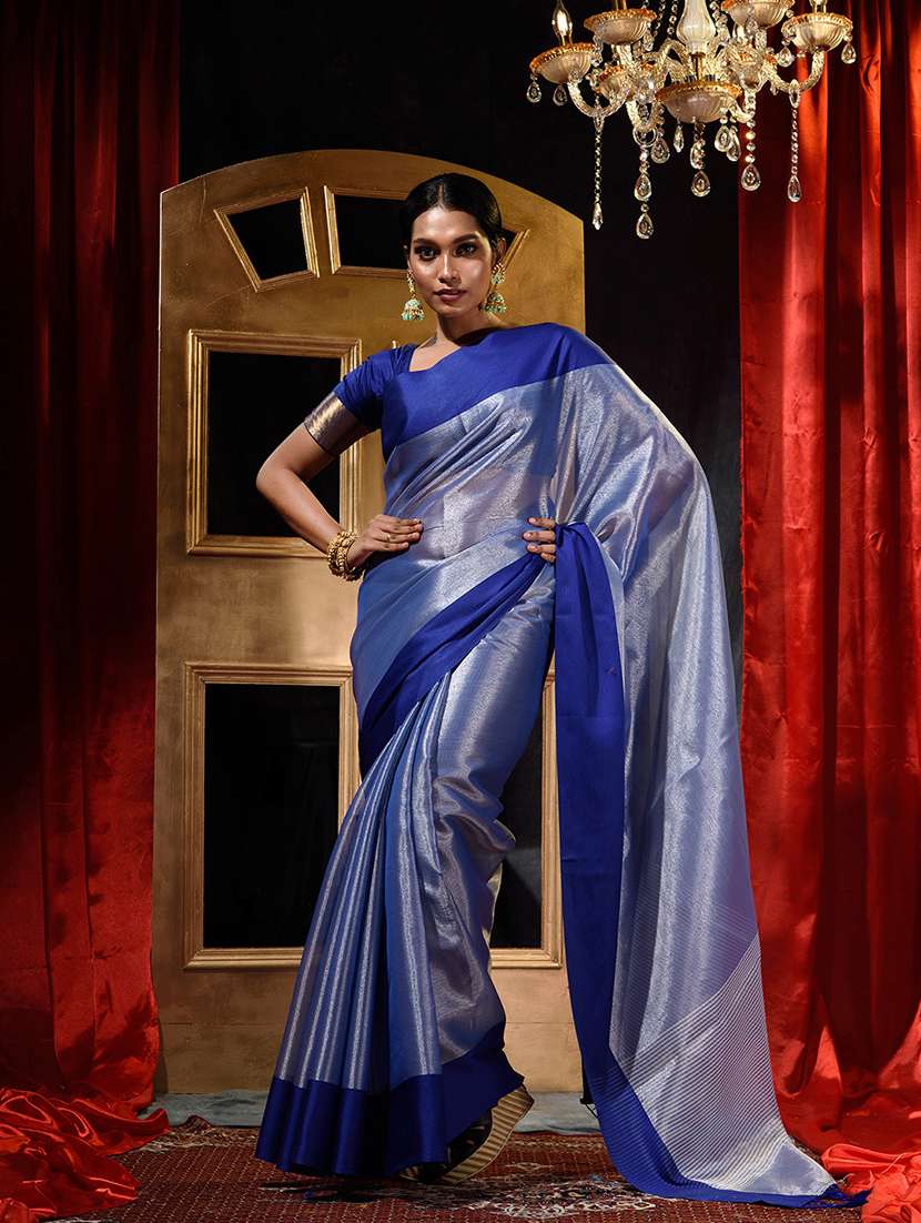blue tissue plain saree
