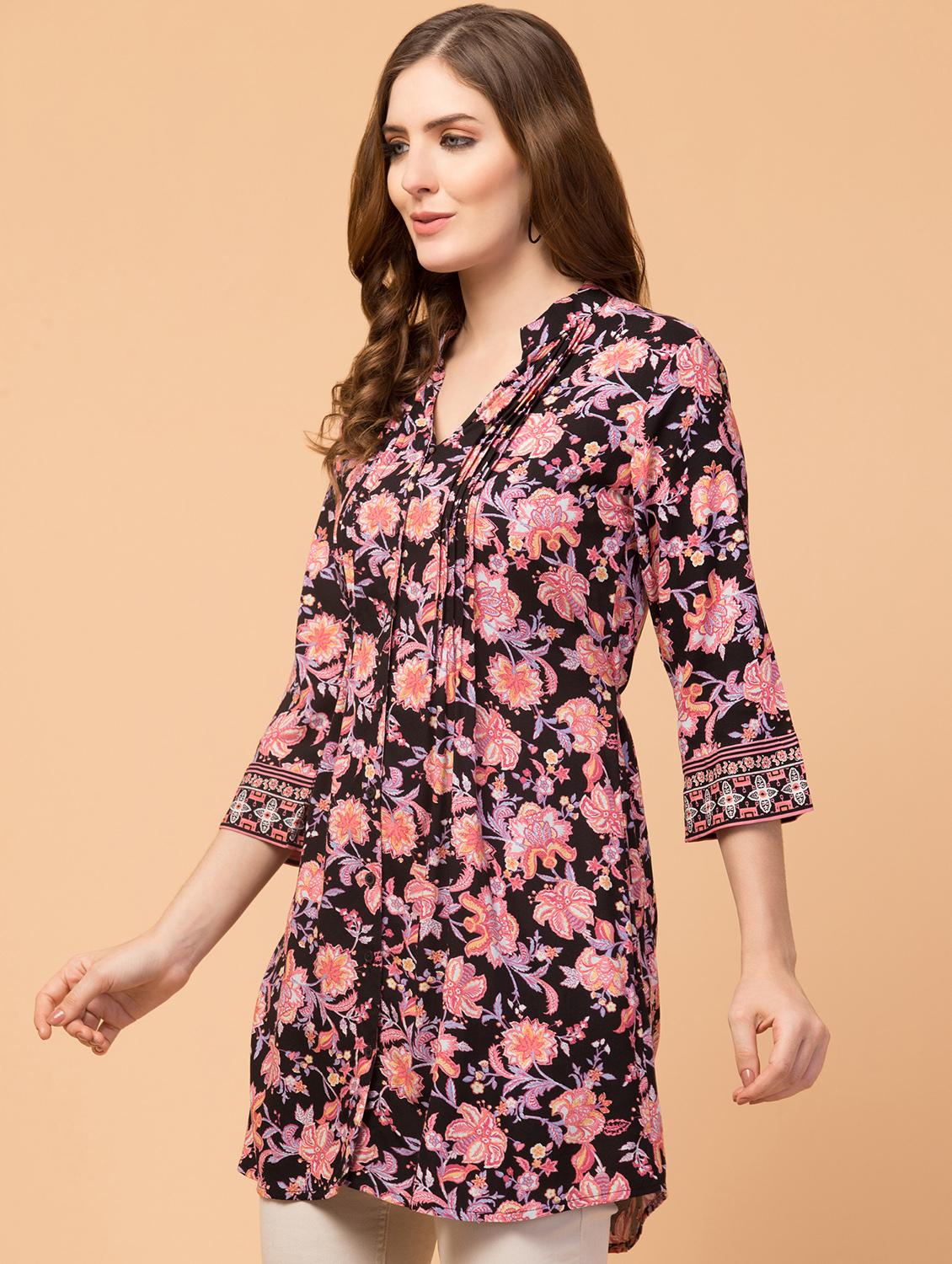 black tie back floral print tunic - 18419176 - Standard Image - 2