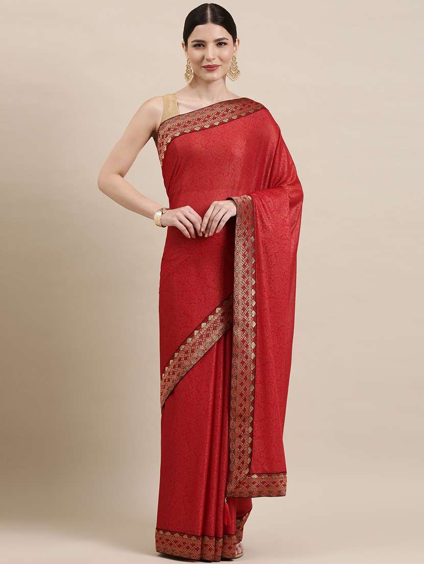women's bordered red colored saree