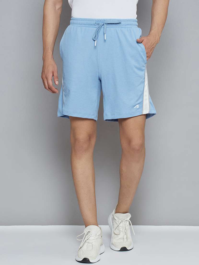 men blue side stripe short
