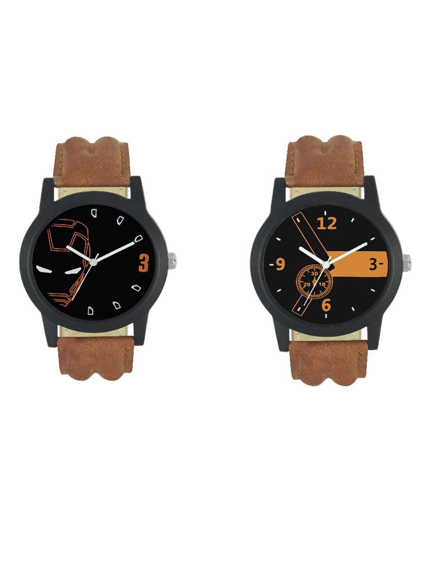 brown color men's analog watch pack of-2