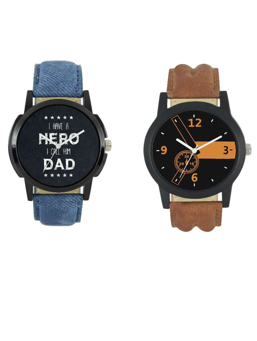 brown and blue color men's analog watch pack of 2