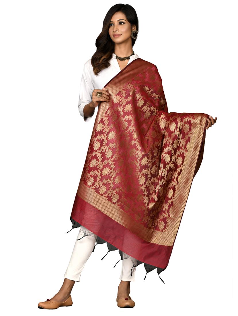 red chanderi dupatta - 18421142 - Zoom Image - 0