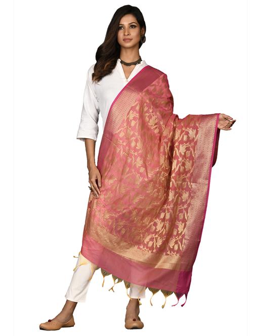 pink chanderi dupatta - 18421149 - Standard Image - 0