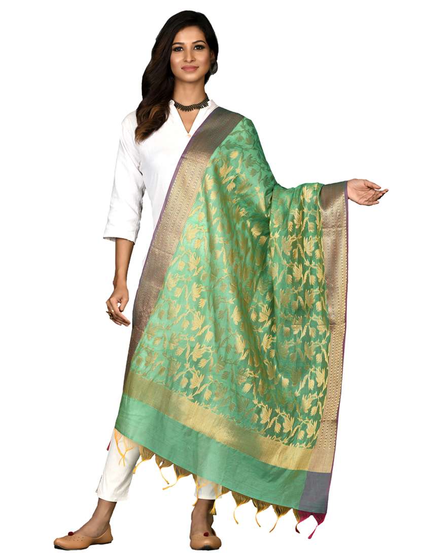 green banarasi foil print dupatta
