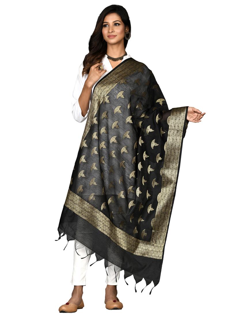 black chanderi dupatta - 18421158 -  Zoom Image - 0