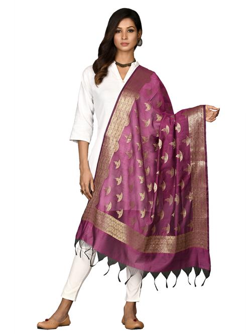  diya motif woven dupatta - 18421160 -  Standard Image - 0