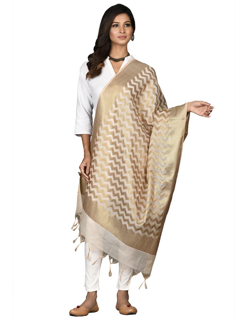 beige chanderi dupatta - 18421168 - Zoom Image - 0