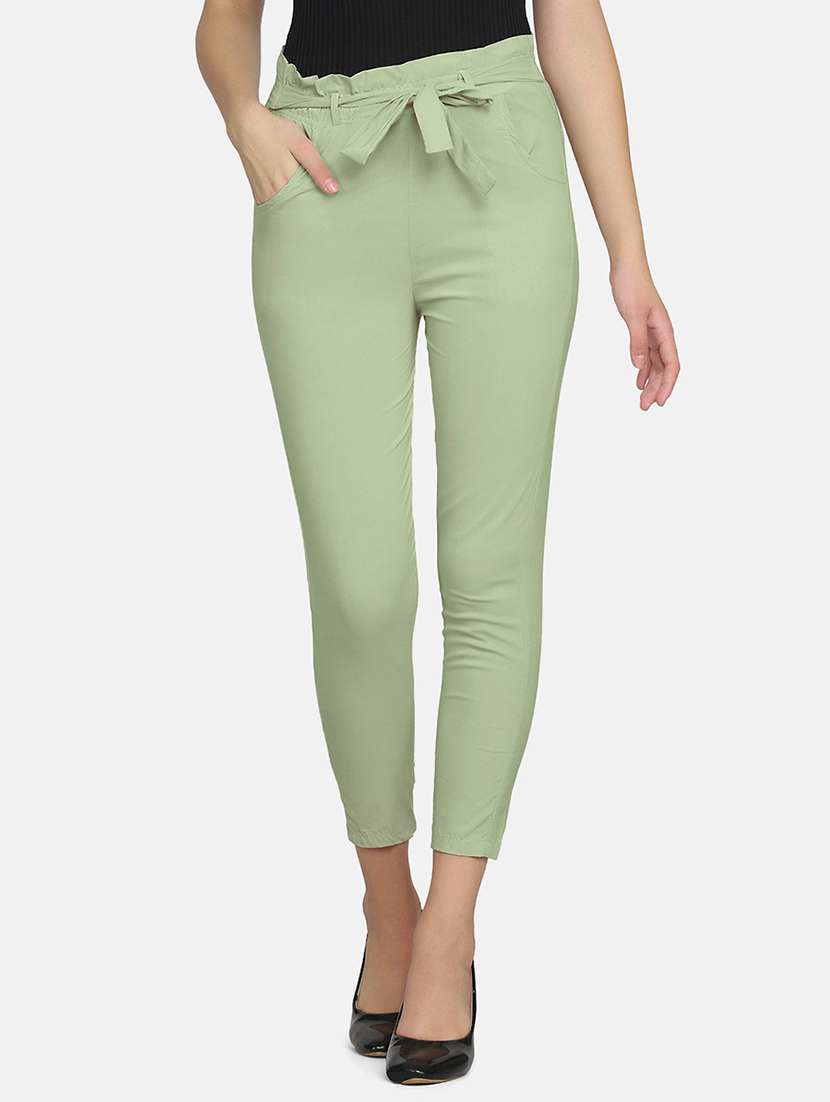 women solid high rise cigarette pant