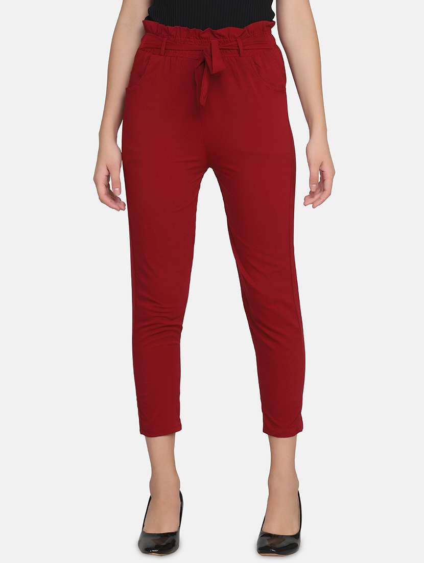 women solid high rise cigarette pant
