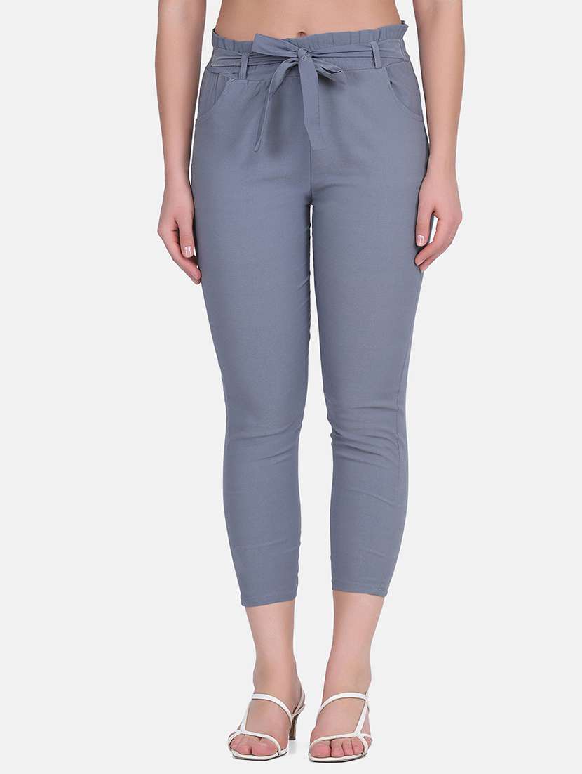 women solid high rise cigarette pant