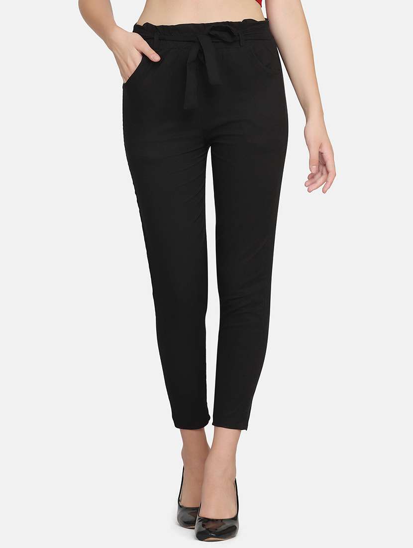 women solid high rise cigarette pant