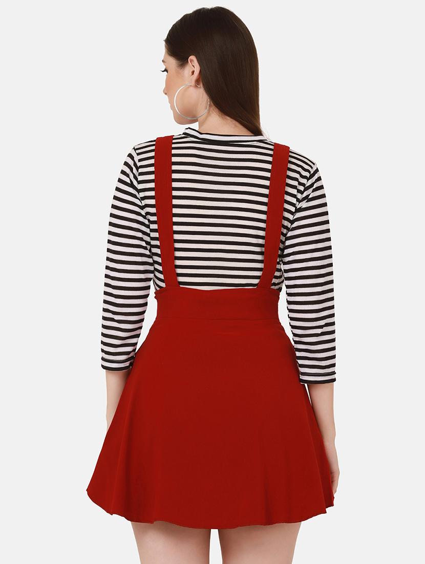 high rise solid flared pinafore dress - 18421454 - Standard Image - 2