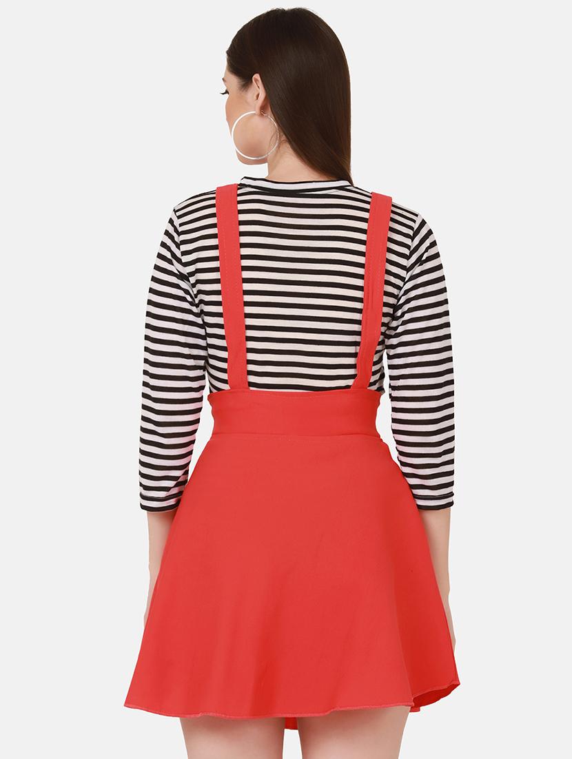 high rise solid flared pinafore dress - 18421456 - Standard Image - 2