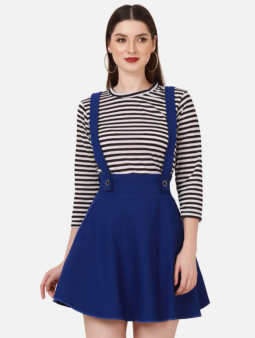 high rise solid flared pinafore dress