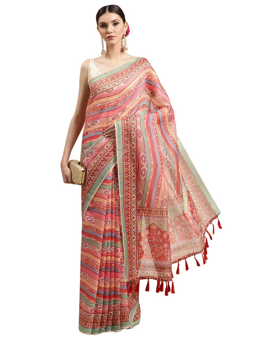 multi colored printed saree with blouse