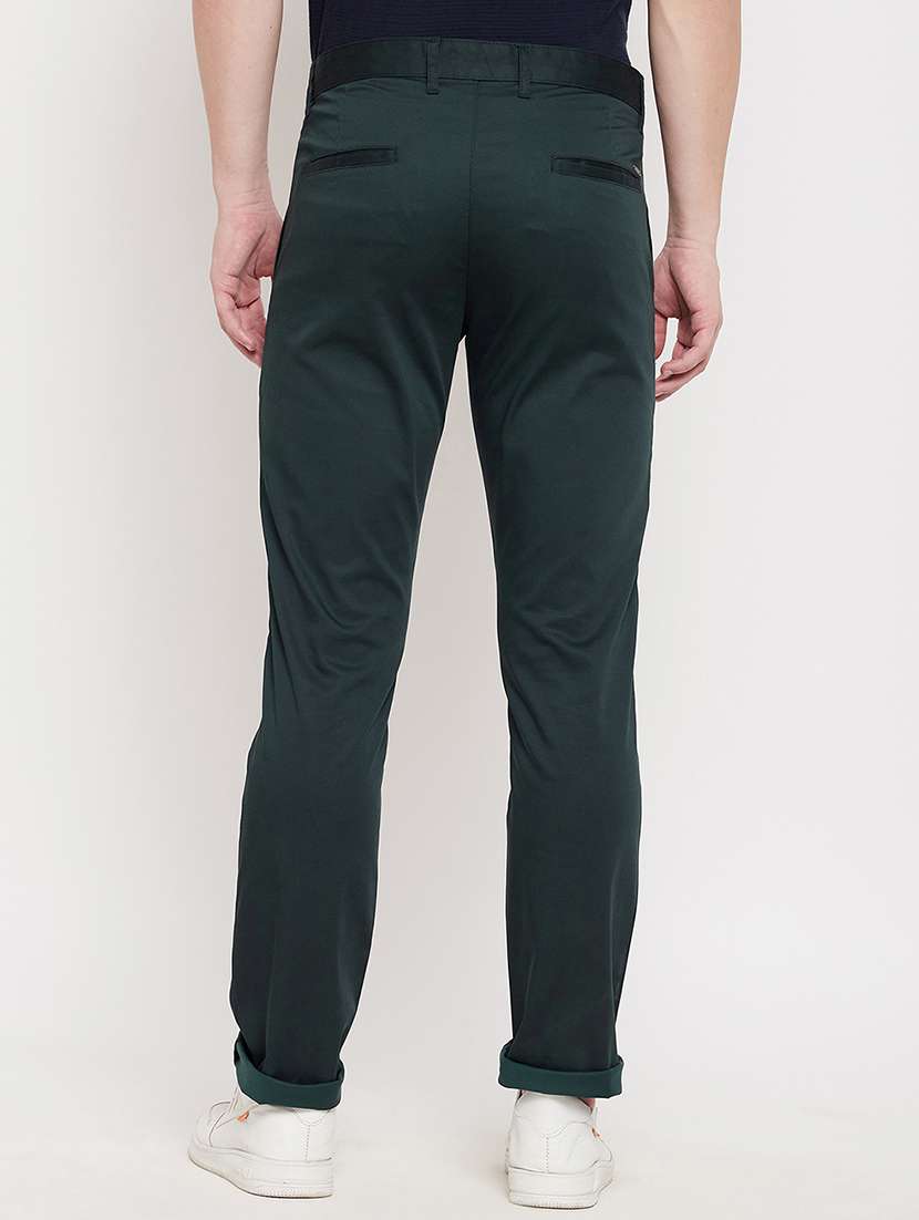 bottle-green solid casual trouser - 18422186 -  Standard Image - 2