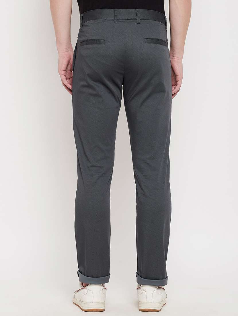 grey solid flat front casual trouser - 18422187 -  Standard Image - 2