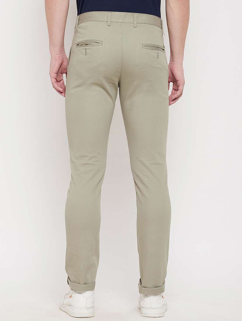 olive-green solid flat front casual trouser - 18422189 -  Standard Image - 2