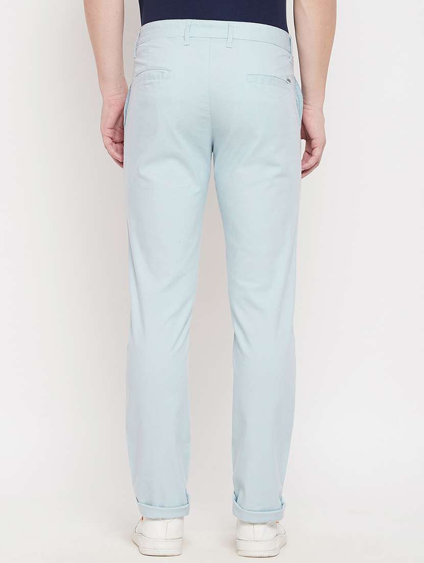 light blue solid flat front casual trouser - 18422192 - Standard Image - 2